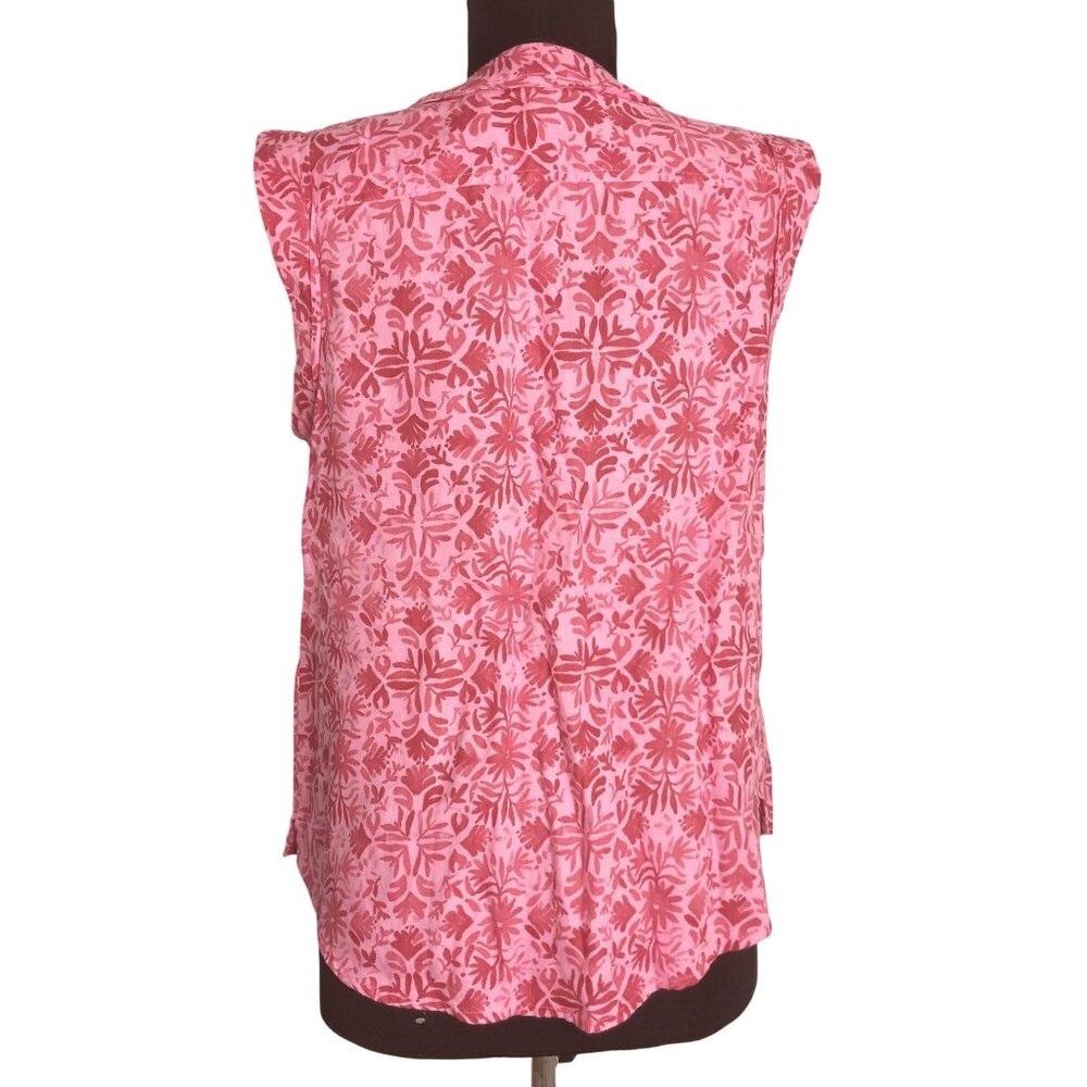 Vineyard Vines Size S Blouse Tunic Linen Tile Otami Tassel Pink Floral Hi Low - Picture 2 of 10